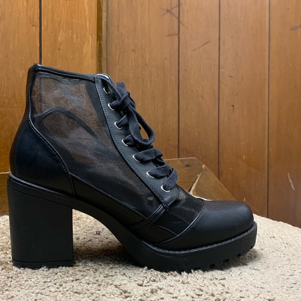Faux Leather Lace-Up Ankle Booties